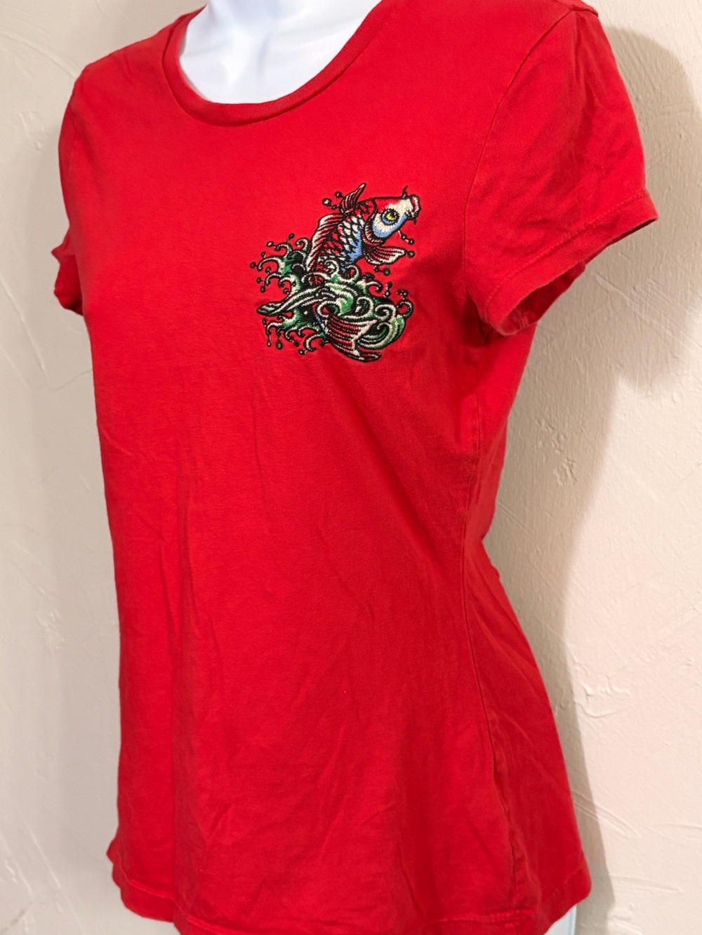 ED HARDY Y2K BABY TEE RARE Red Tattoo T Shirt Graphic Christian Audigier SZ S - Picture 2 of 12